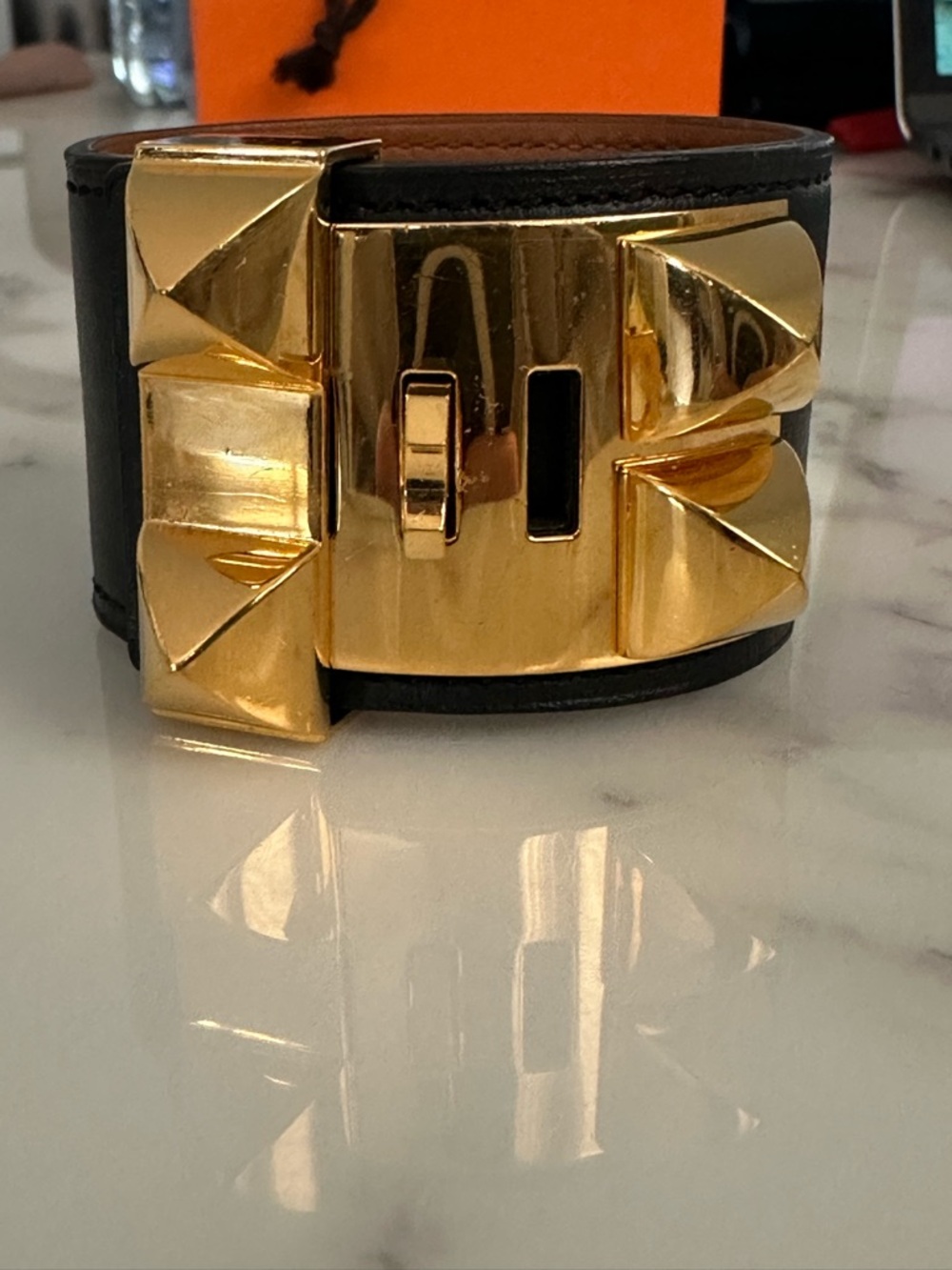 Hermès Collier de Chien Gold & Black Leather Bracelet - Picture 4 of 16